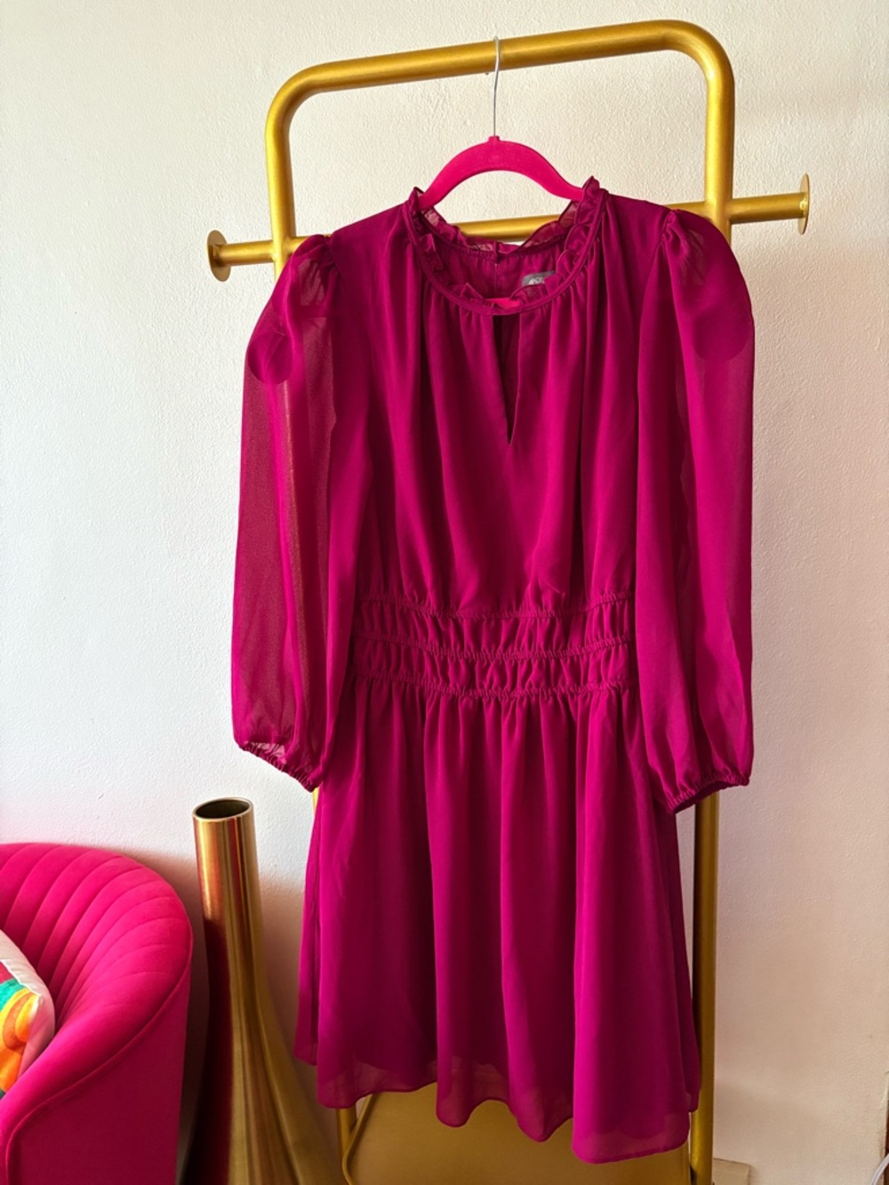 NWT- Vince Camuto Long-Sleeve Smocked Waist Dress - Picture 2 of 10